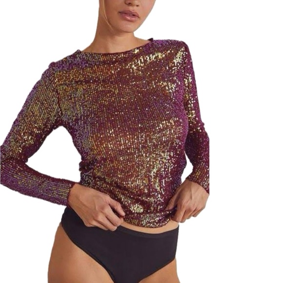 Free People | Gold Rush Sequin Top Wine Combo NWT - Picture 4 of 9